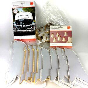 Elegant Wedding Decor Lot: 34 Honeycomb Bells & Just Married Banner